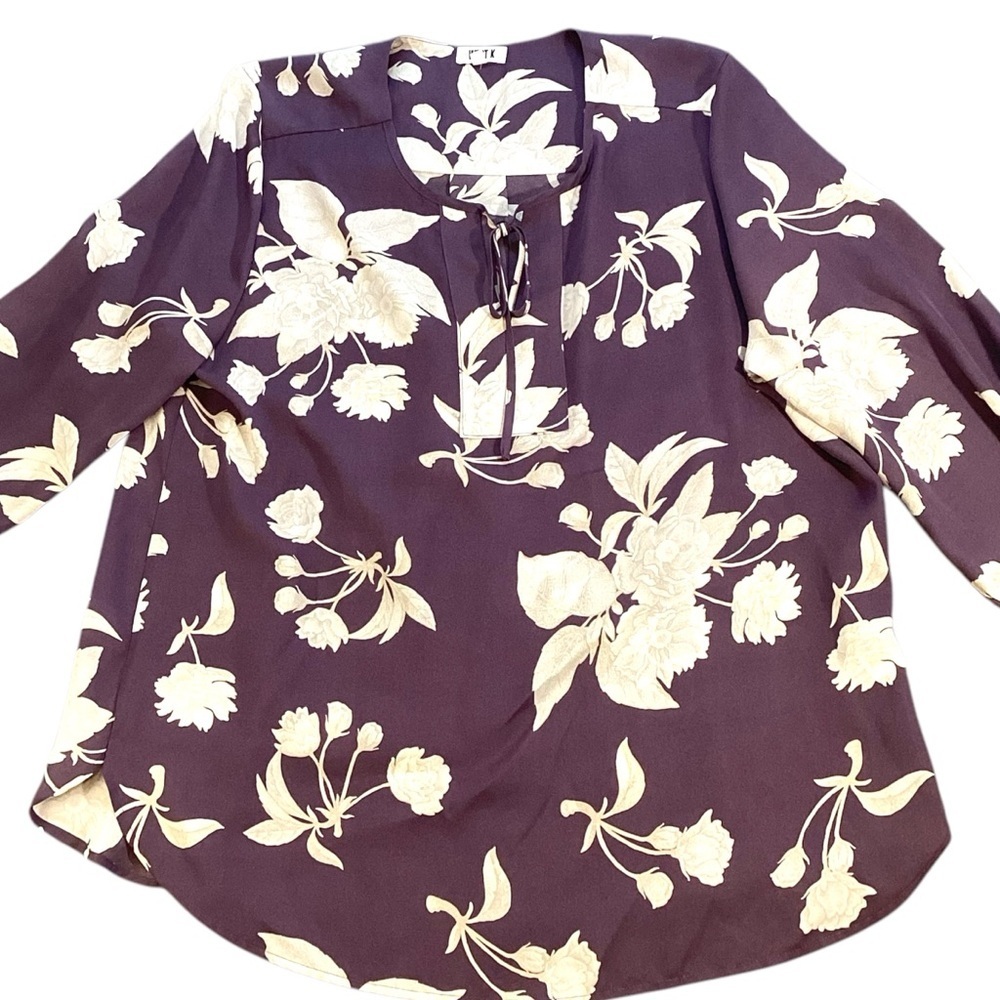 West K 3/4 Sleeve Sophia Floral‎ Popover Blouse, Dusty Purple - Size XXL